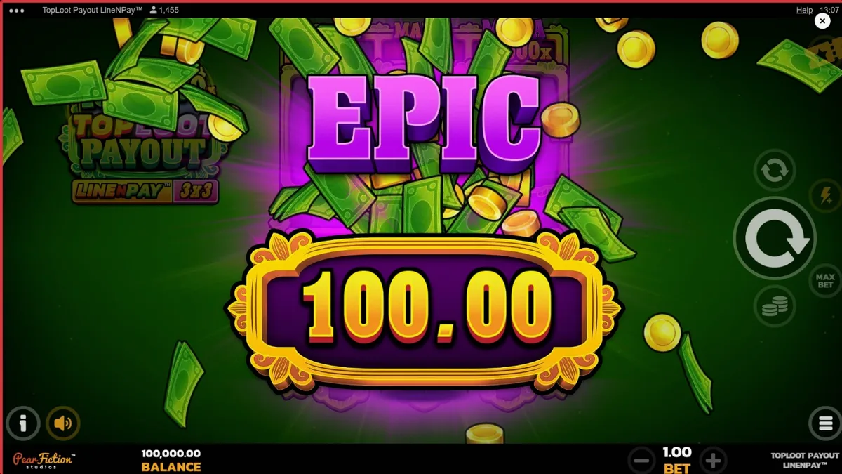 TopLoot Payout LineNPay slot machine interface na may gintong tema